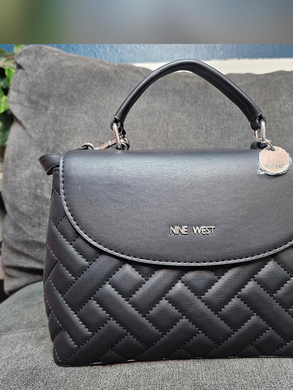 Nine West Black Quilted Top-Handle Satchel